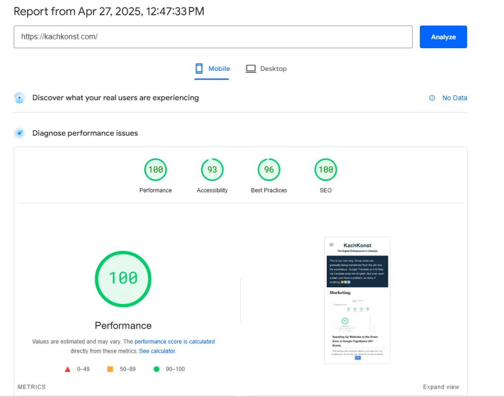 100 score on Google PageSpeed