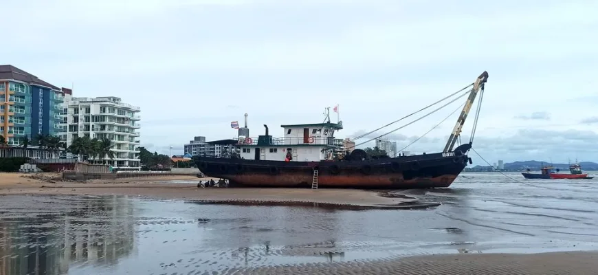 Ship Aground Waiting for the Tide