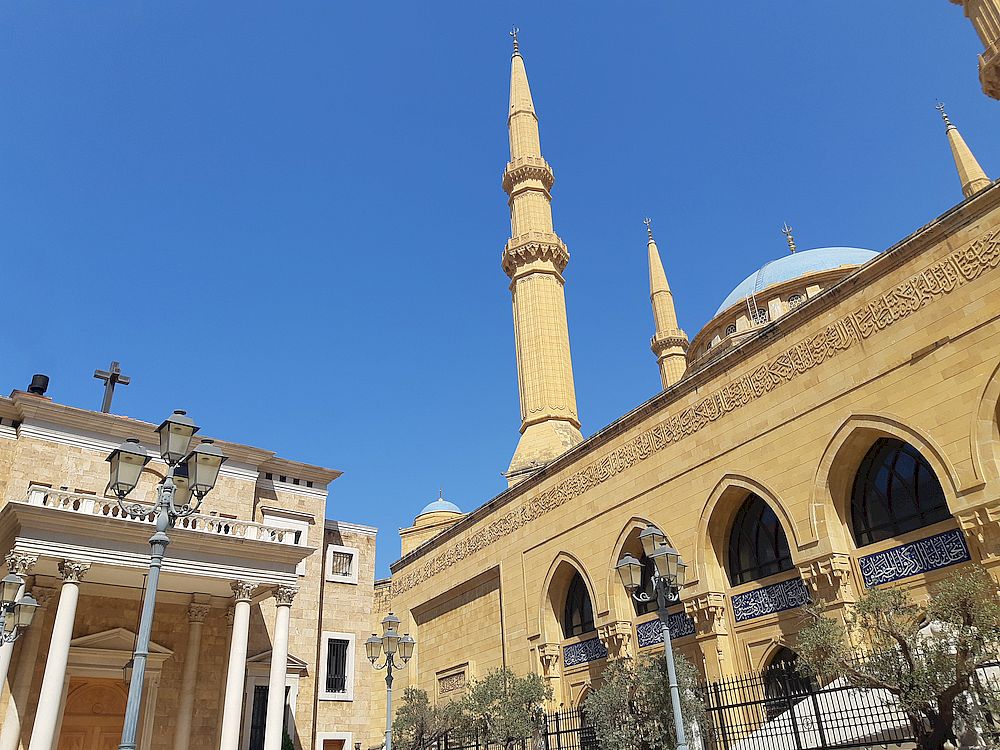 Christian church and Muslim mosque in Beirut, Lebanon
